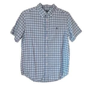 Ralph Lauren Shirt Boys Large 14-16 Blue White Plaid Button Down Cotton Comfort